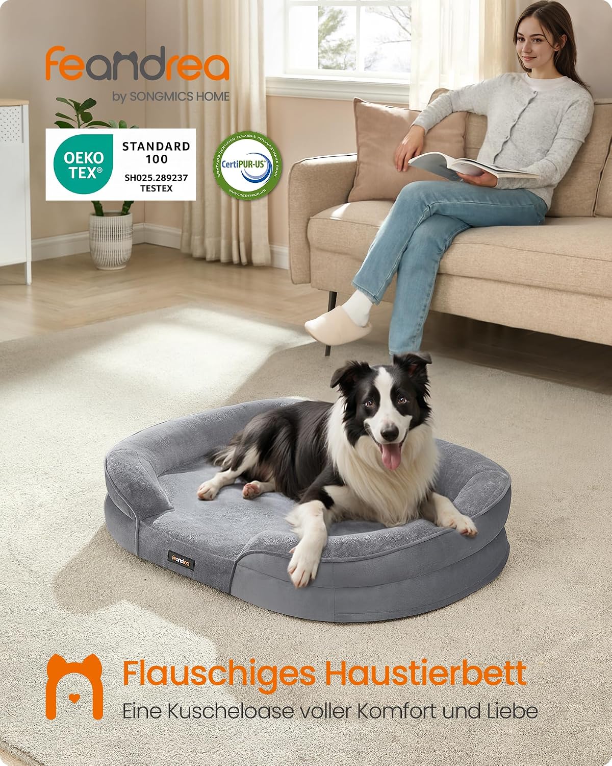 Orthopädisches Hundebett 91x68x18 cm Taubengrau von Songmics