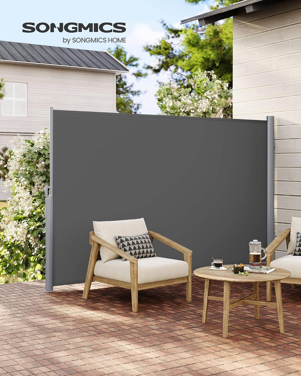 Seitenmarkise 180x350 cm Sichtschutz Terrasse Grau von Songmics