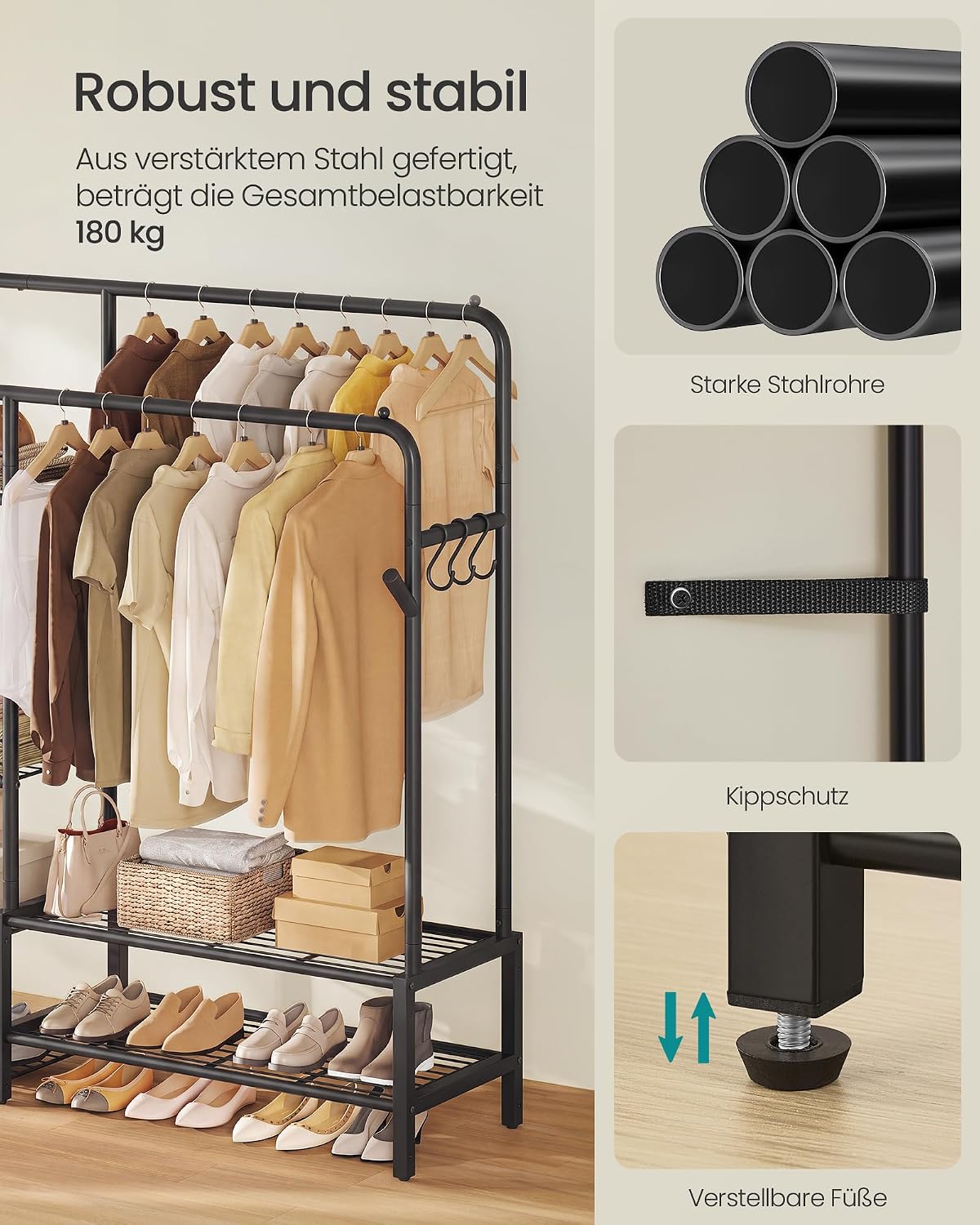 Kleiderregal 2 Kleiderstangen 45x116x173 cm Schwarz von Songmics
