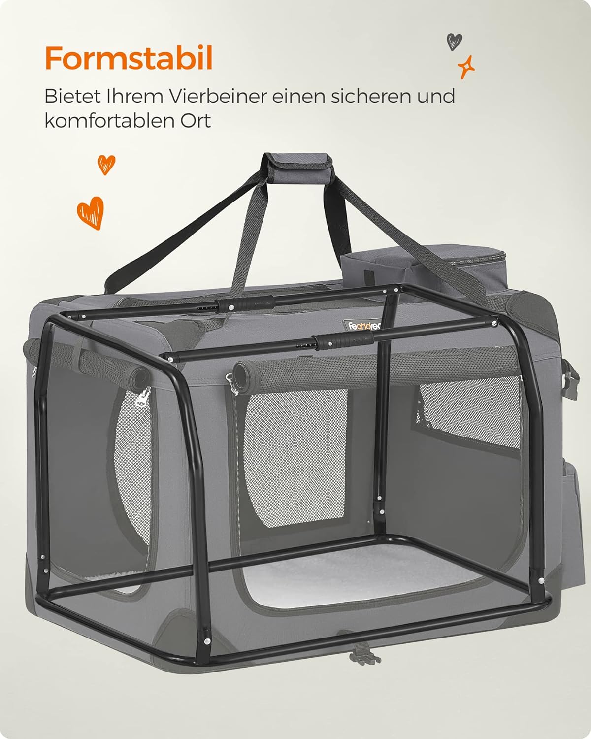 Faltbare Hundebox L 70x52cm Transportbox atmungsaktiv grau von Songmics