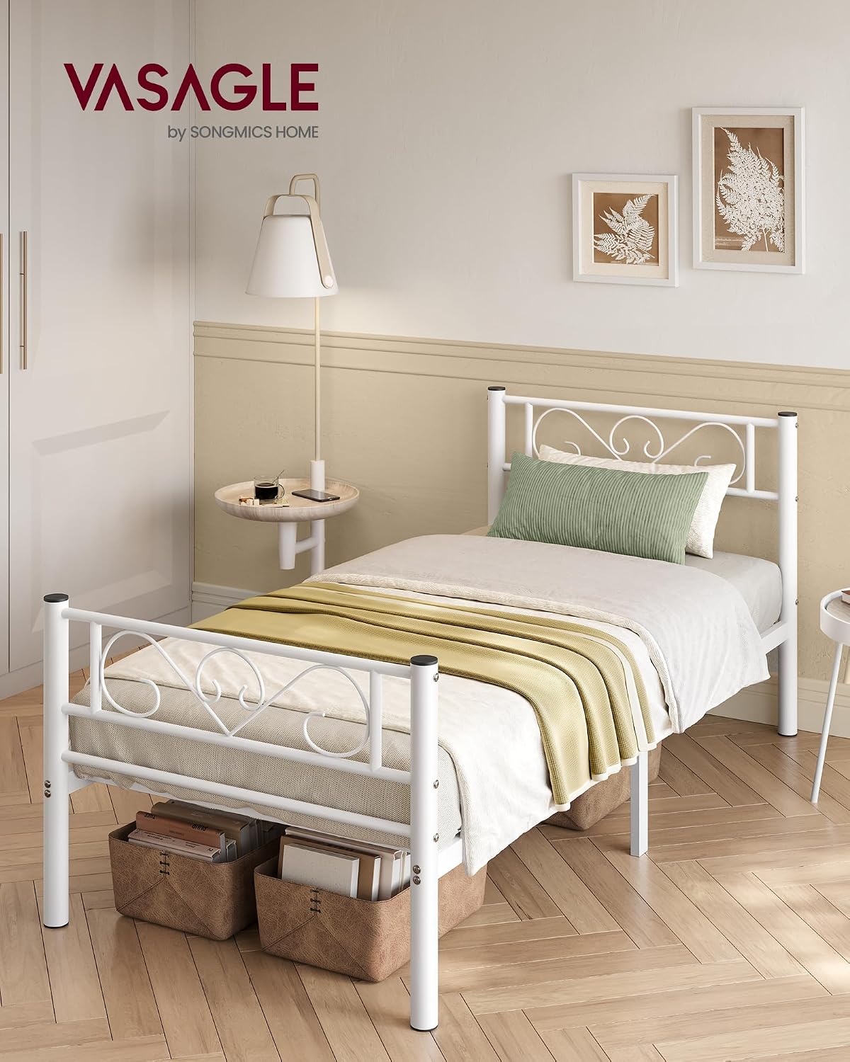 Einzelbett Metallbett 90x200 cm Tintenschwarz von Songmics