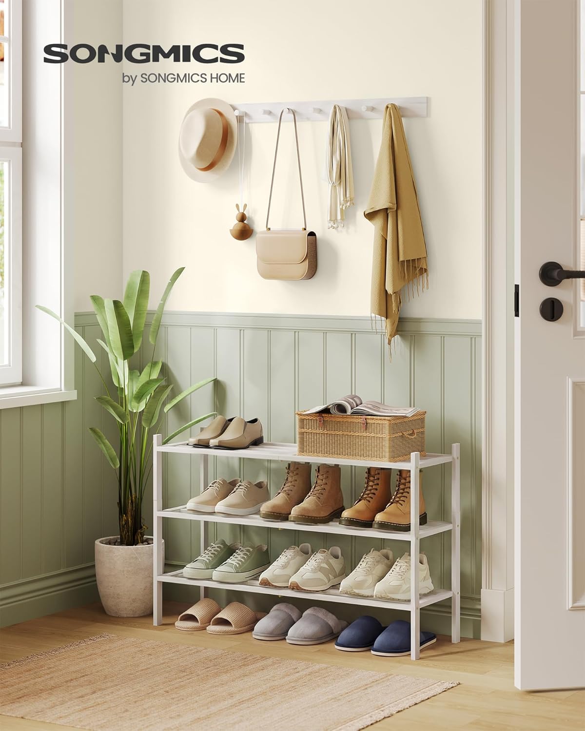 Schuhregal 3 Ebenen 70x25x51,5 cm Bambus Weiss von Songmics