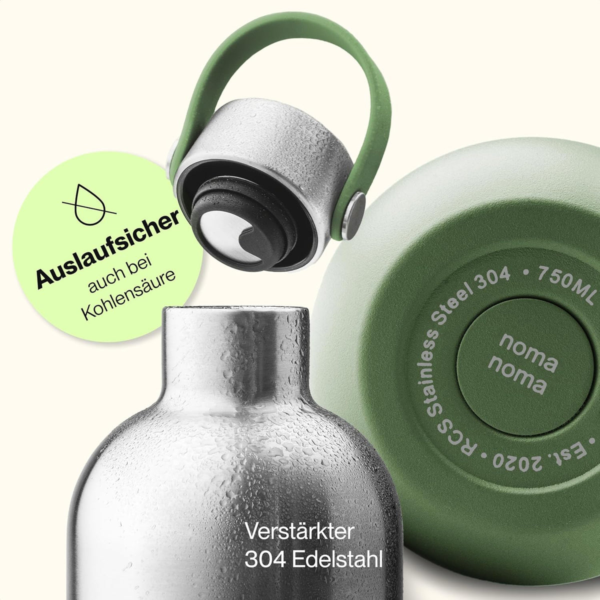Trinkflasche Edelstahl auslaufsicher 500ml Smoothie Green von guteszeug.ch