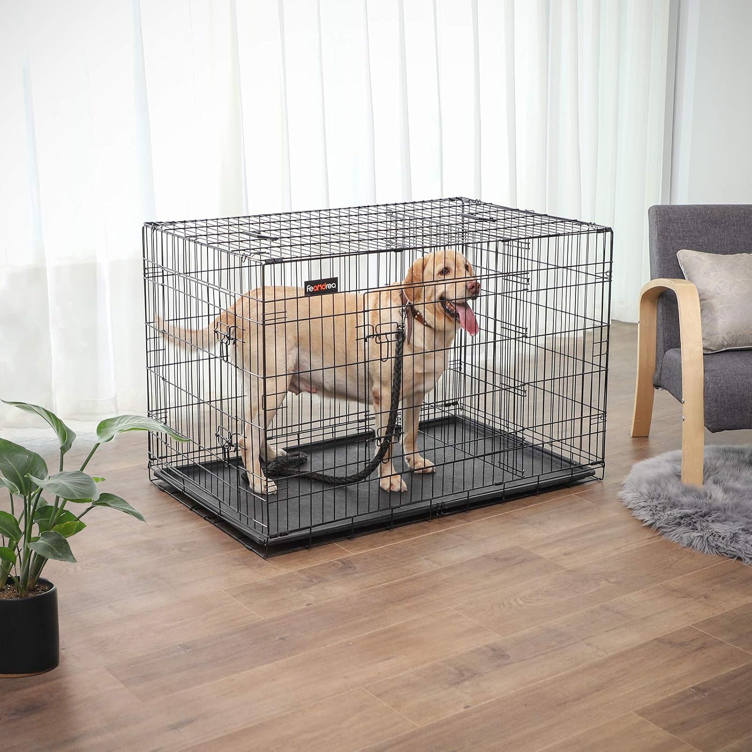 Faltbare Hundebox mit 2 Türen 122x74x80 cm Schwarz von Songmics