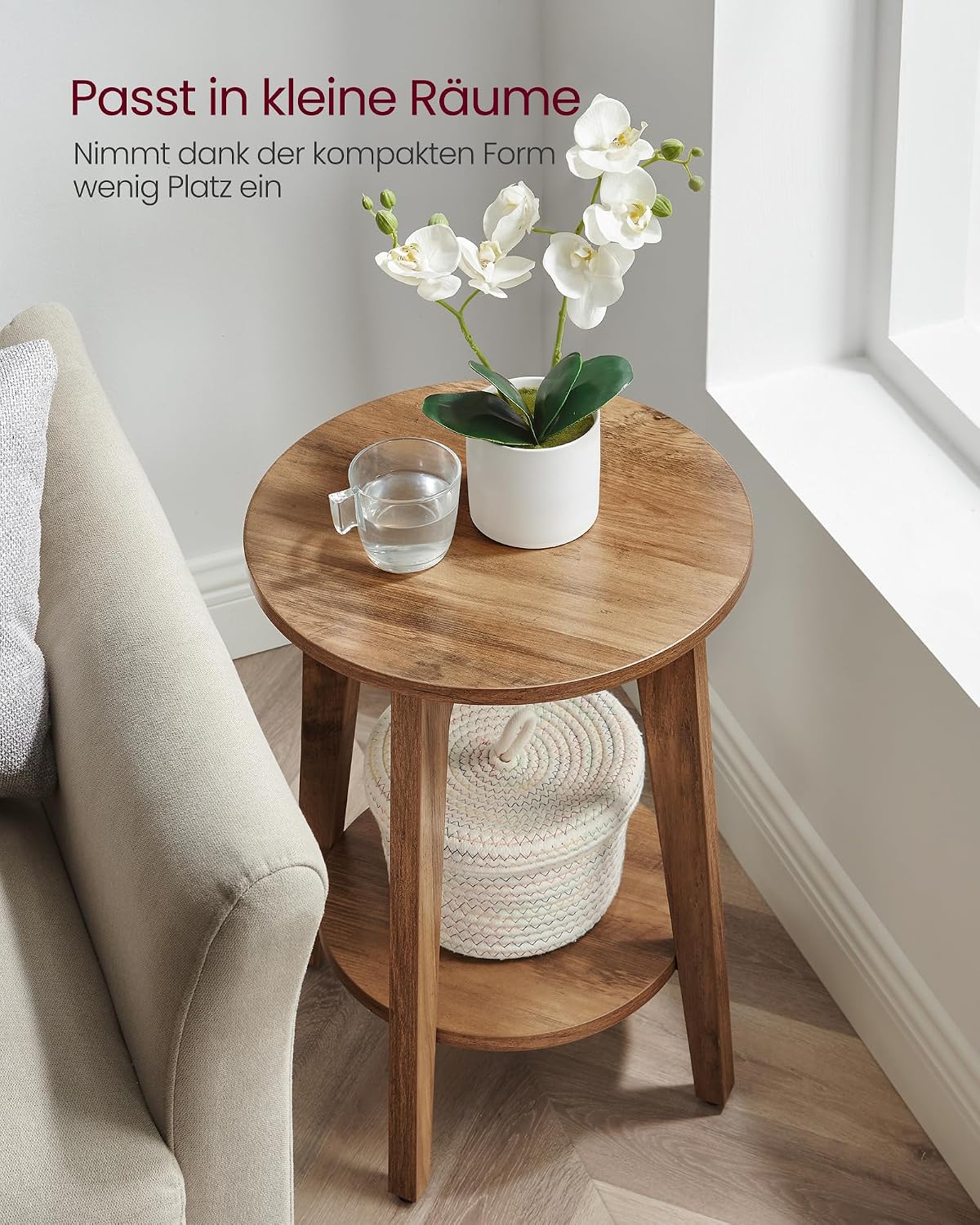 Beistelltisch rund 40x40x50 cm 2 Ebenen Honigbraun von Songmics