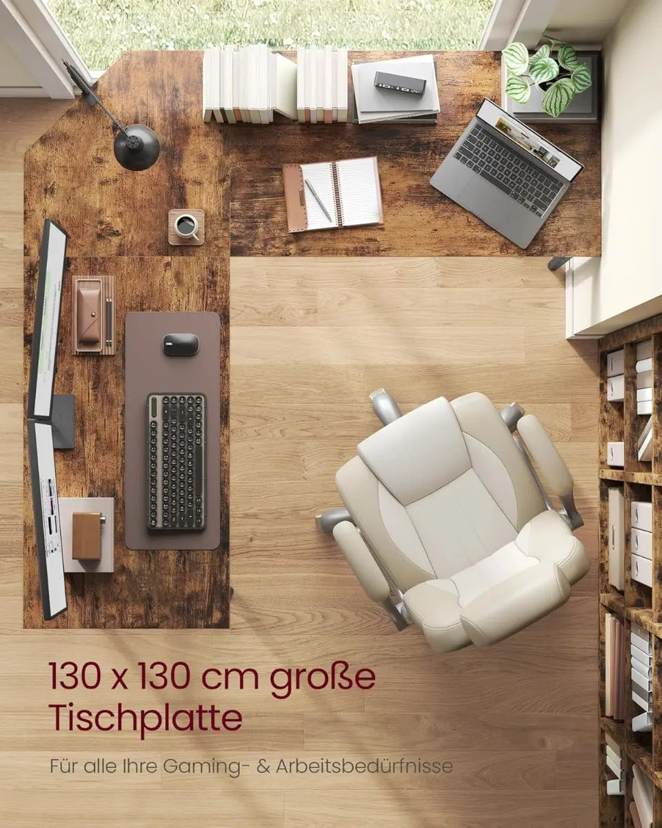 Eckschreibtisch L-Form 3-4 Monitore Rustic Brown Holz von guteszeug.ch