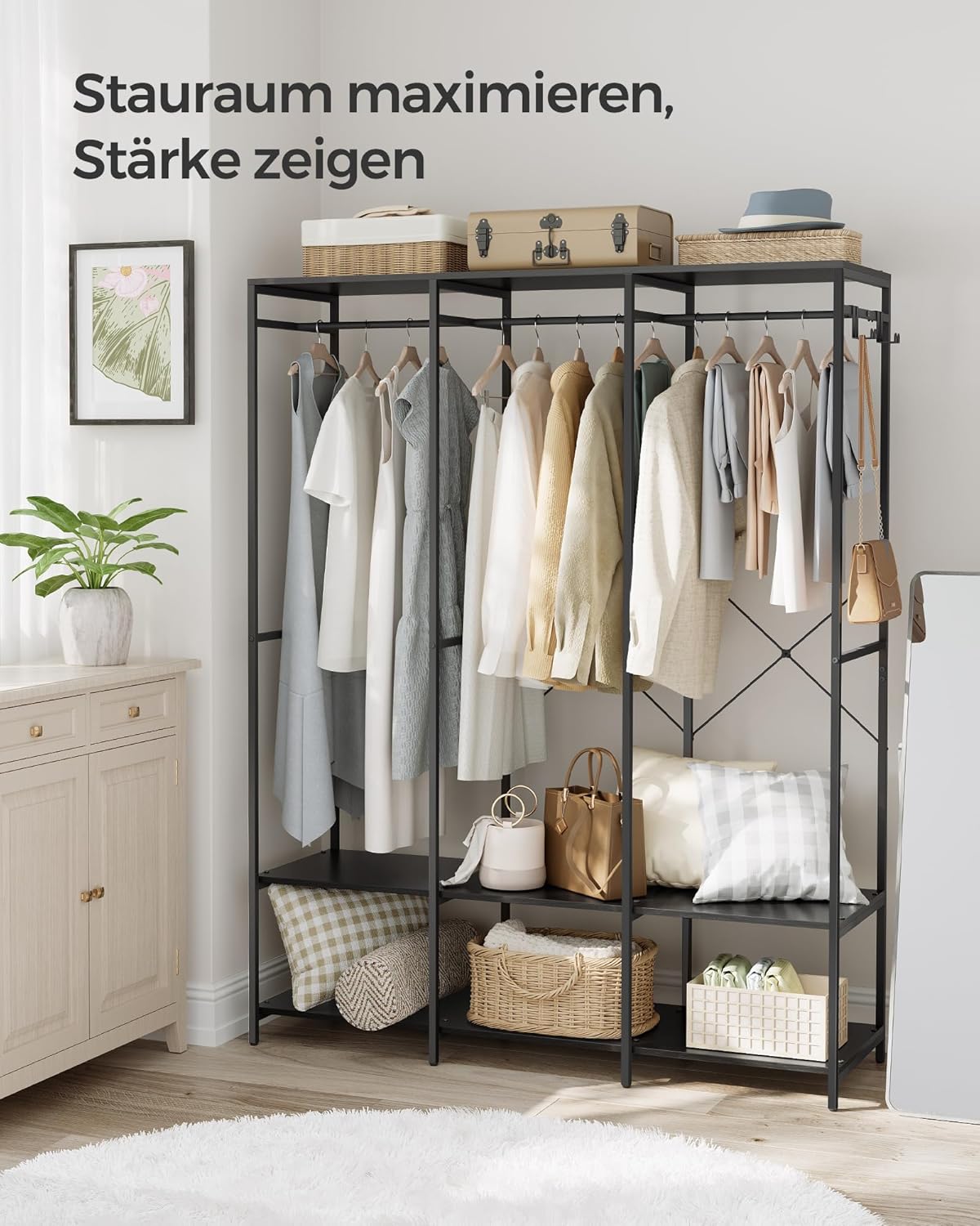 Offener Kleiderschrank mit Stange Haken Ablagen 180 cm von Songmics