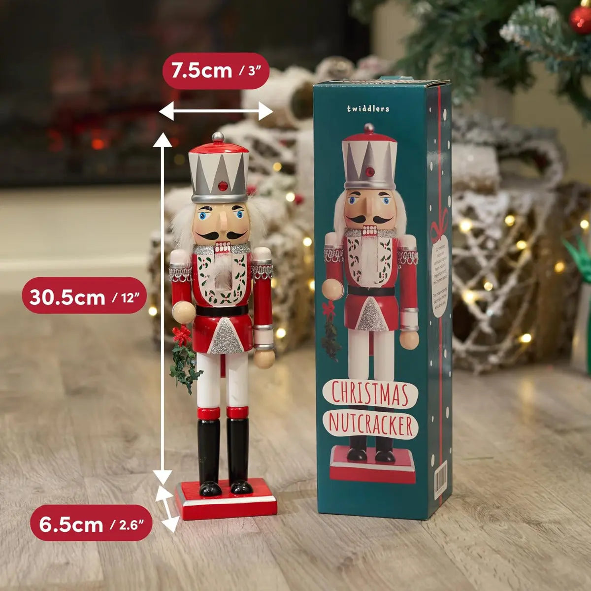 Weihnachts-Nussknacker Soldat rot silber 30cm von Twiddlers