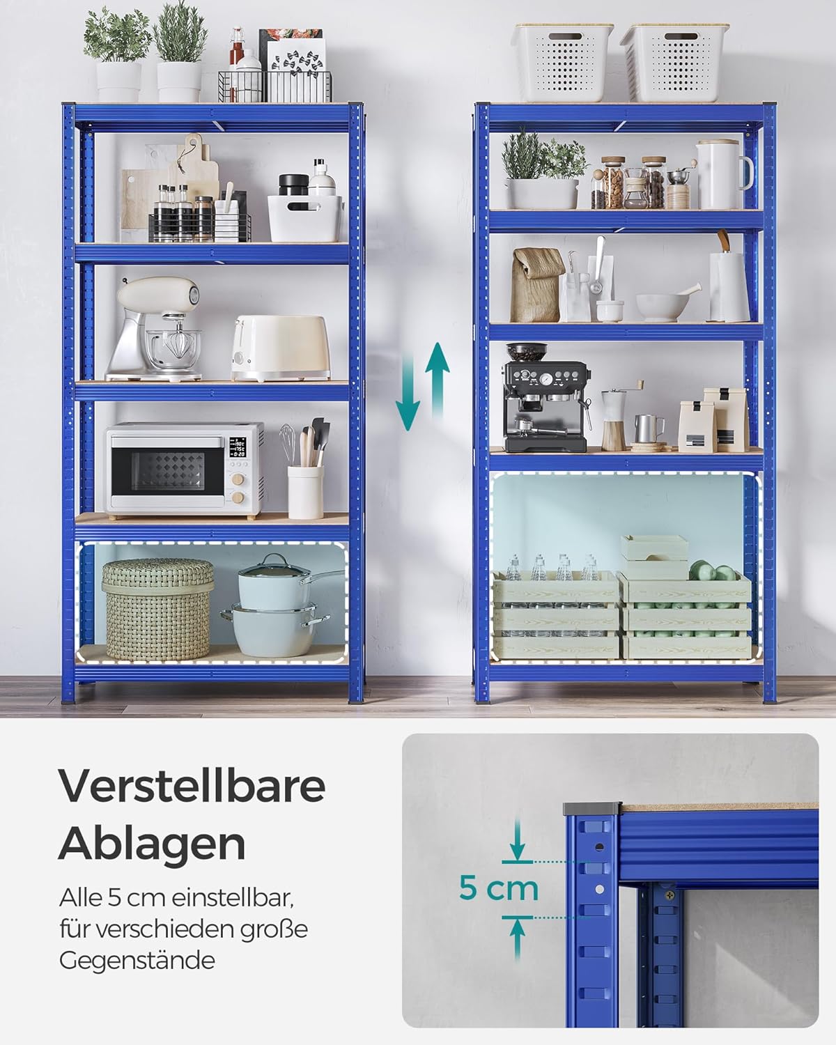 Schwerlastregal 5 Böden 40x90x180 cm 875 kg blau 2er Set von Songmics