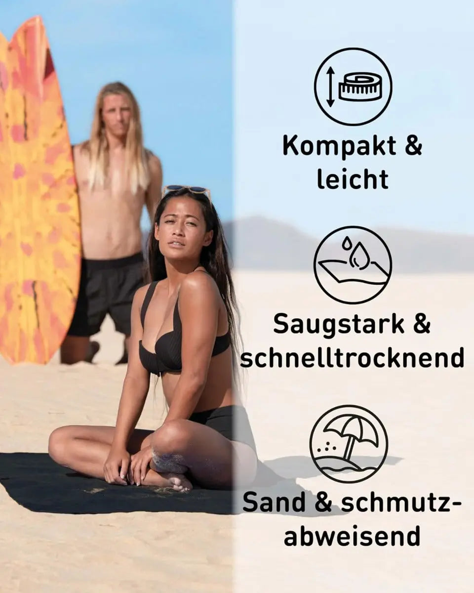 Mikrofaser Handtuch schnelltrocknend mit Tasche 40x80cm Schwarz von Fit-Flip