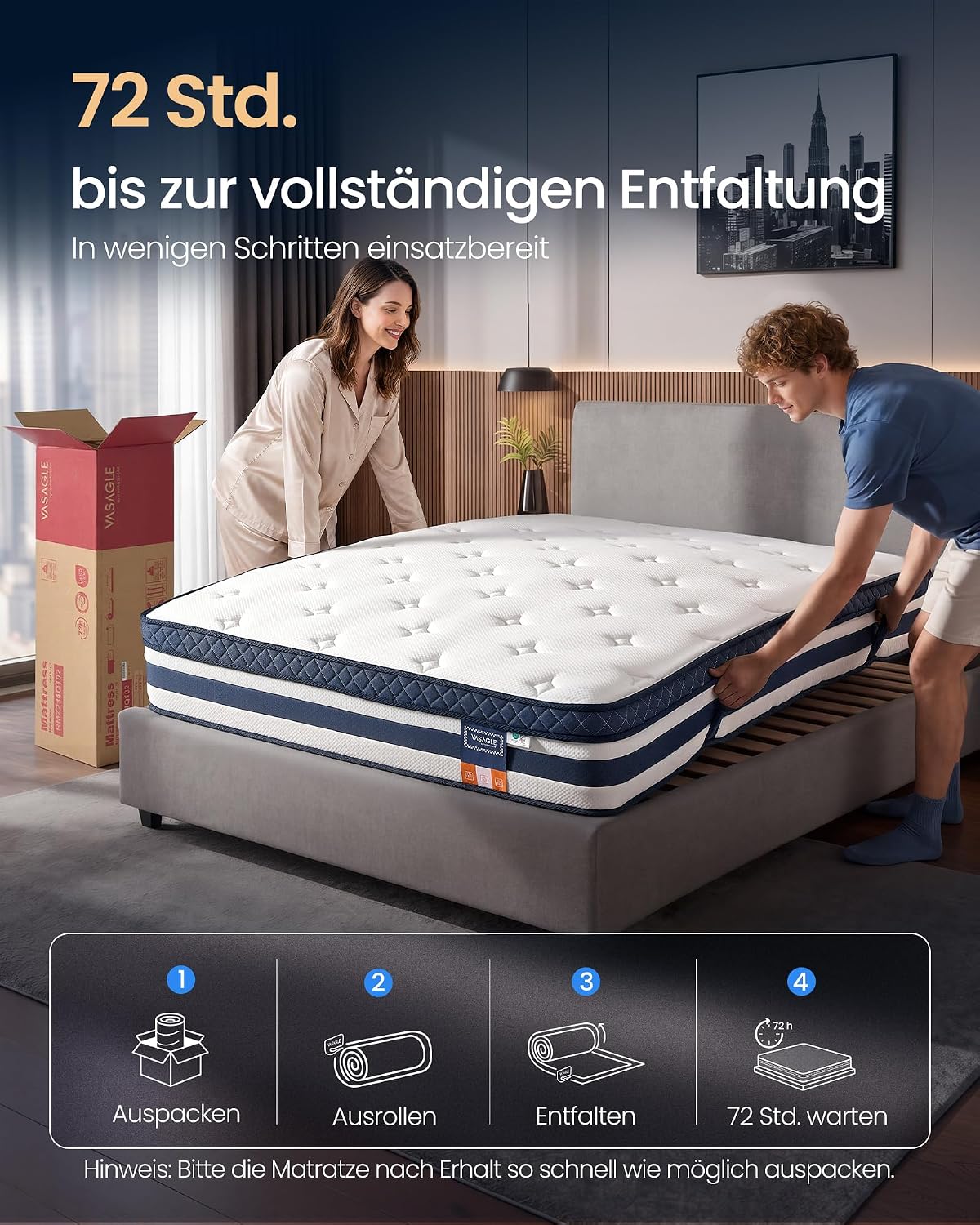 Hybridmatratze 140x200 cm 7 Zonen Quarzblau von Songmics