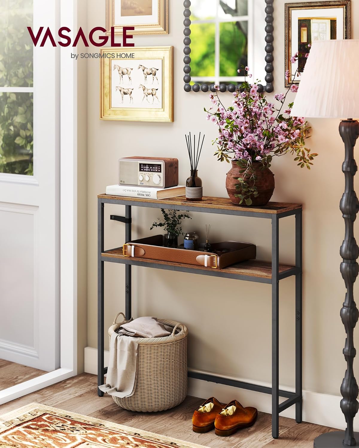 Konsolentisch schmal 2 Ablagen 80cm Flur Wohnzimmer von Songmics