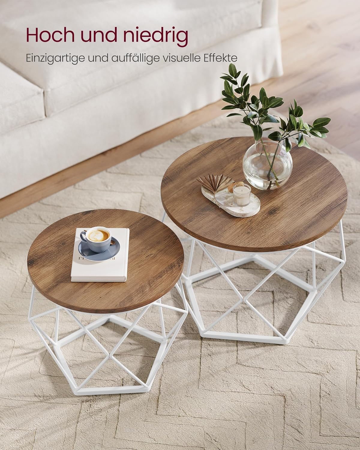 Couchtisch rund 2er Set abnehmbar modern Wohnzimmer von Songmics