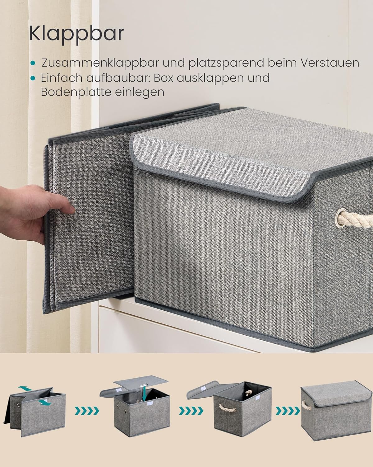 Aufbewahrungsbox mit Deckel klappbar 3er Set taubengrau von Songmics