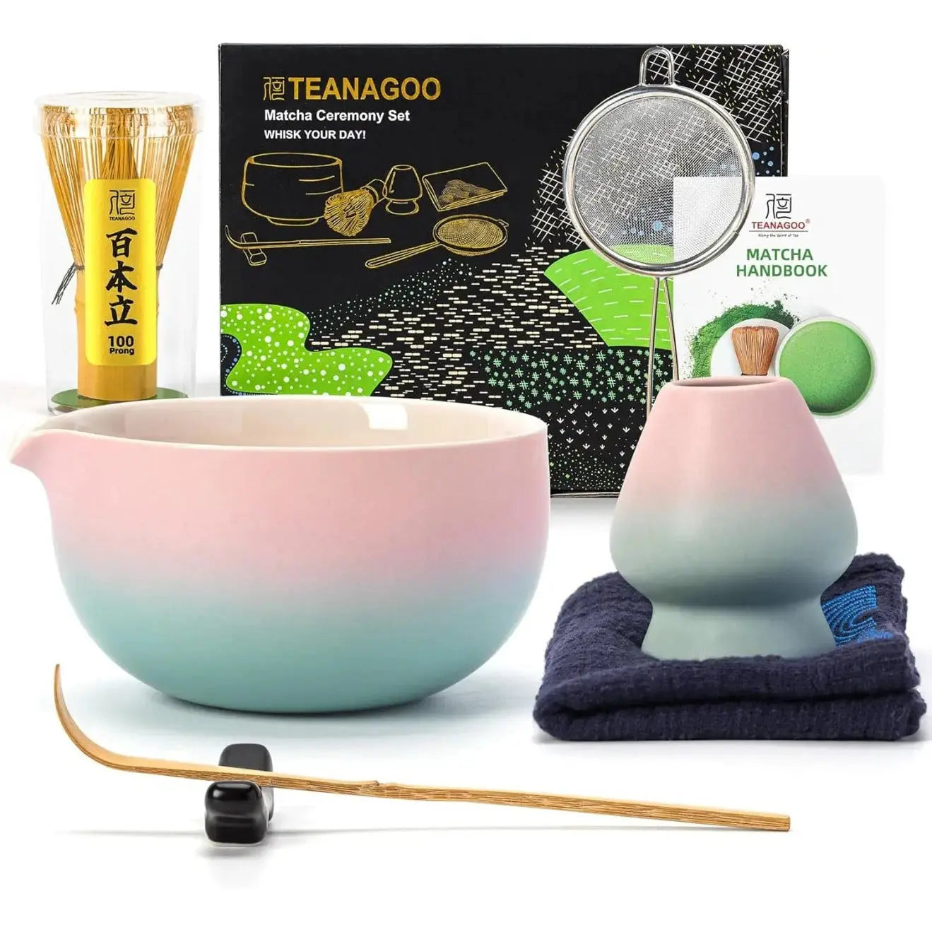 Matcha Set Pink Blau mit Ausgiessschale 7-tlg. von TEANAGOO