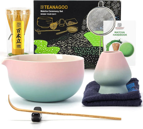 Matcha Set Pink Blau mit Ausgiessschale 7-tlg. von TEANAGOO