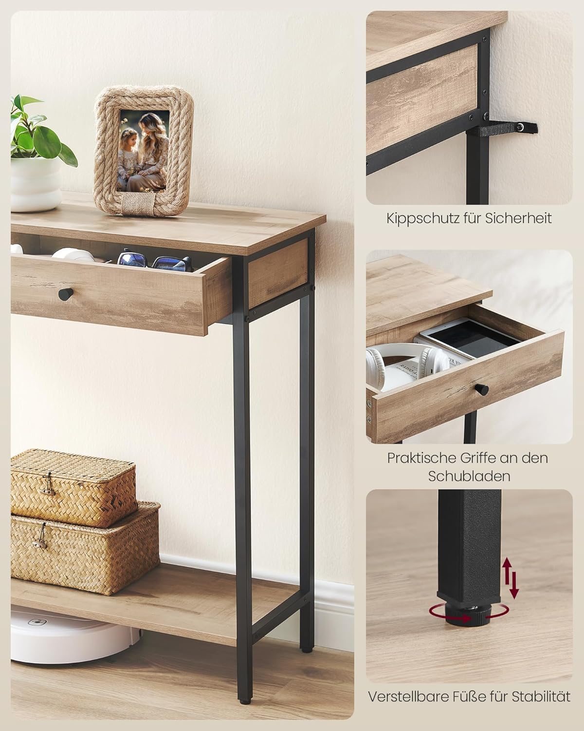 Konsolentisch mit 2 Schubladen Industrie Design Stahlgestell von Songmics