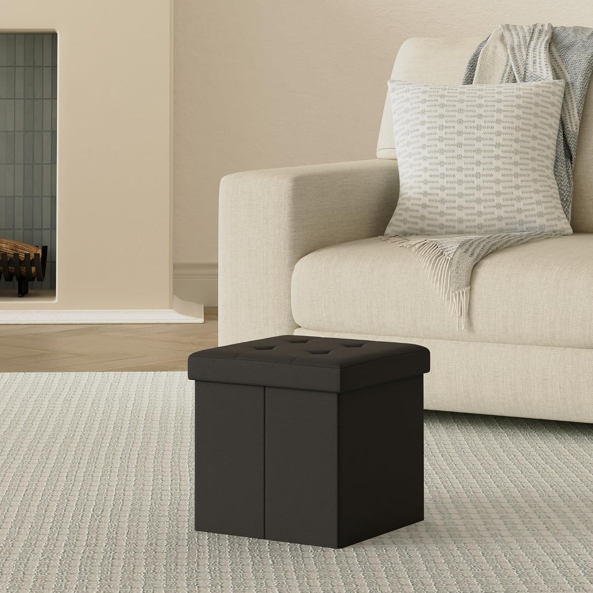 Sitzhocker mit Stauraum 30x30x30 cm Schwarz faltbar von Songmics