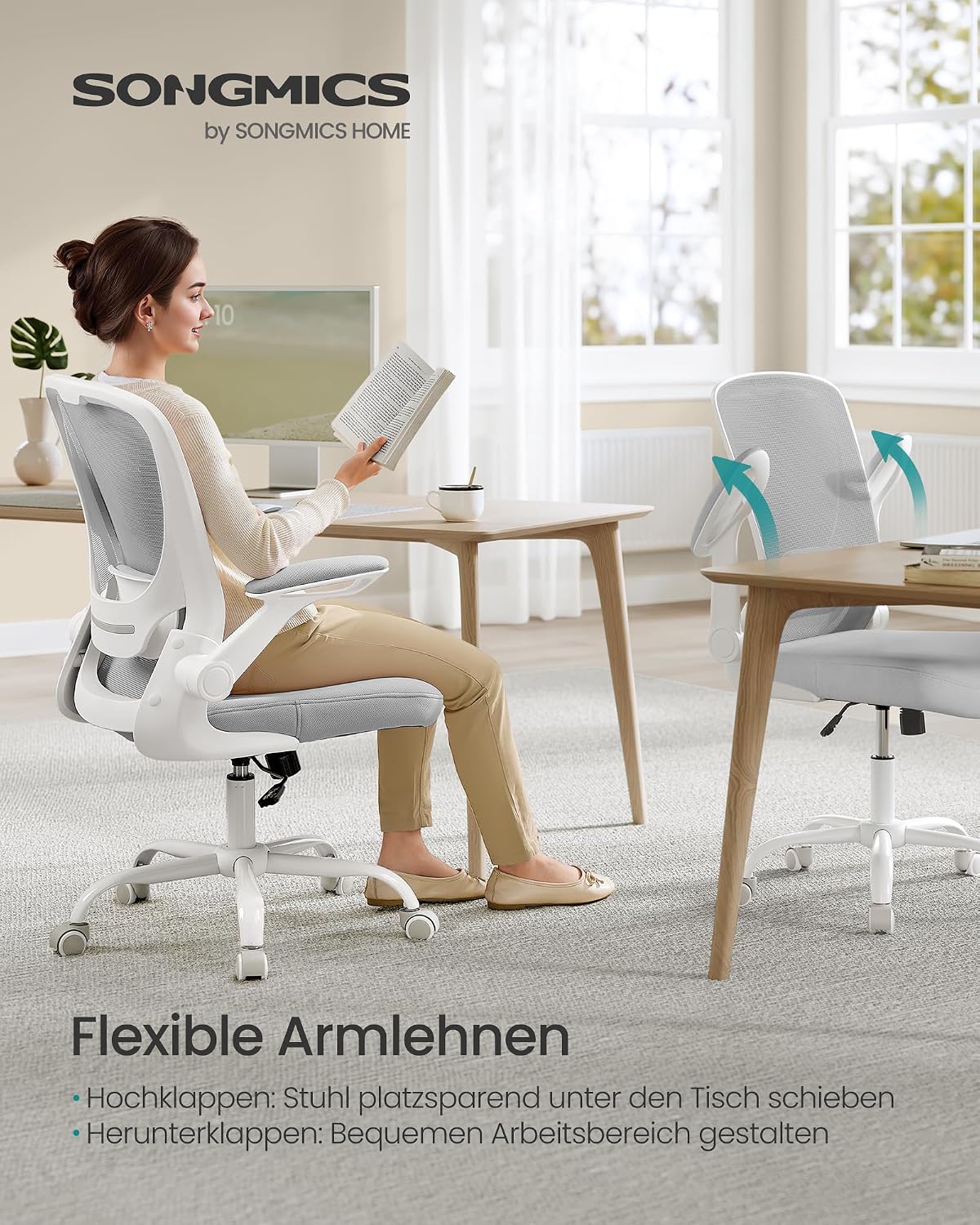 Bürostuhl ergonomisch mit Armlehnen Taubengrau von Songmics