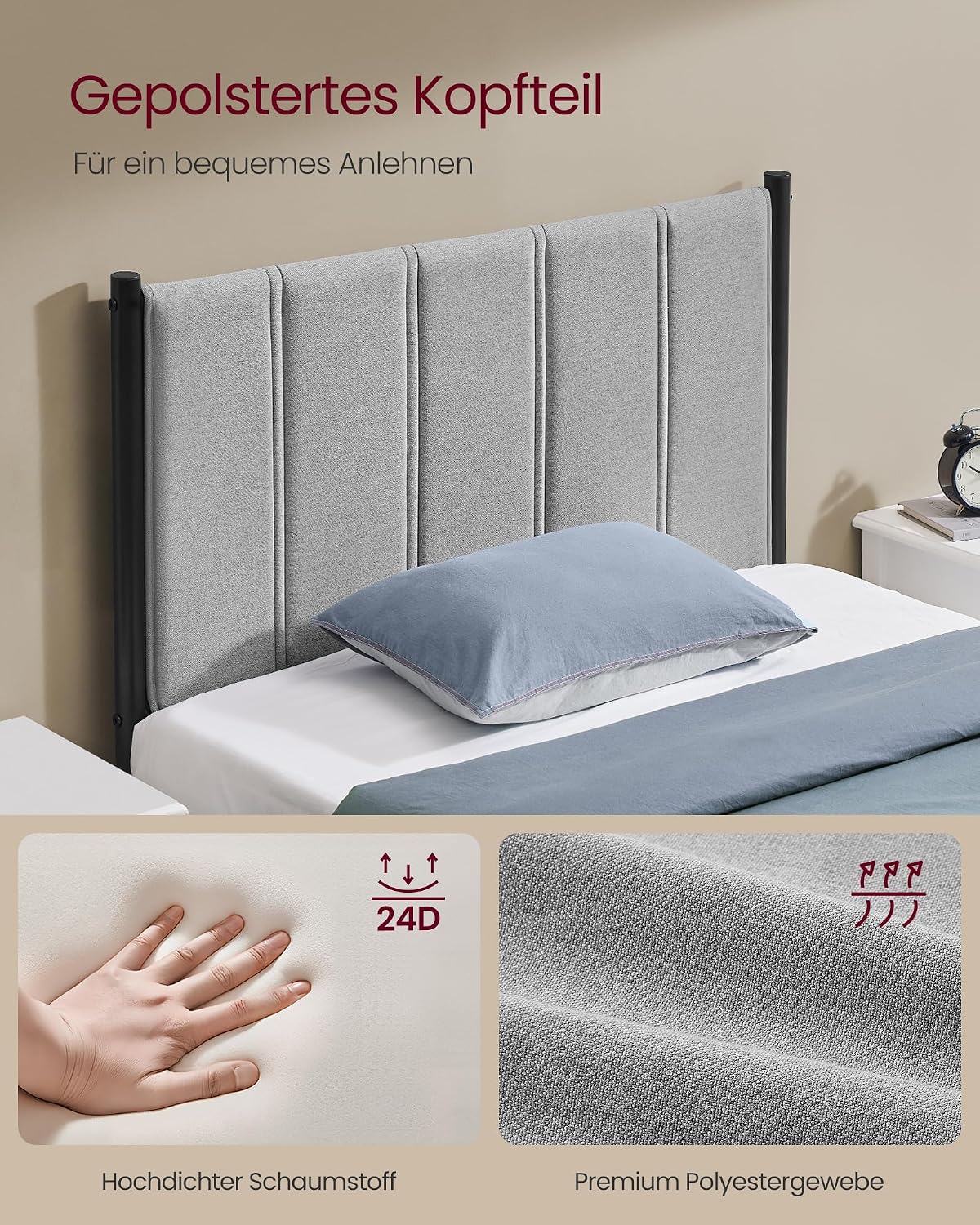 Einzelbettgestell 206x92x104 cm Stahl Taubengrau von Songmics