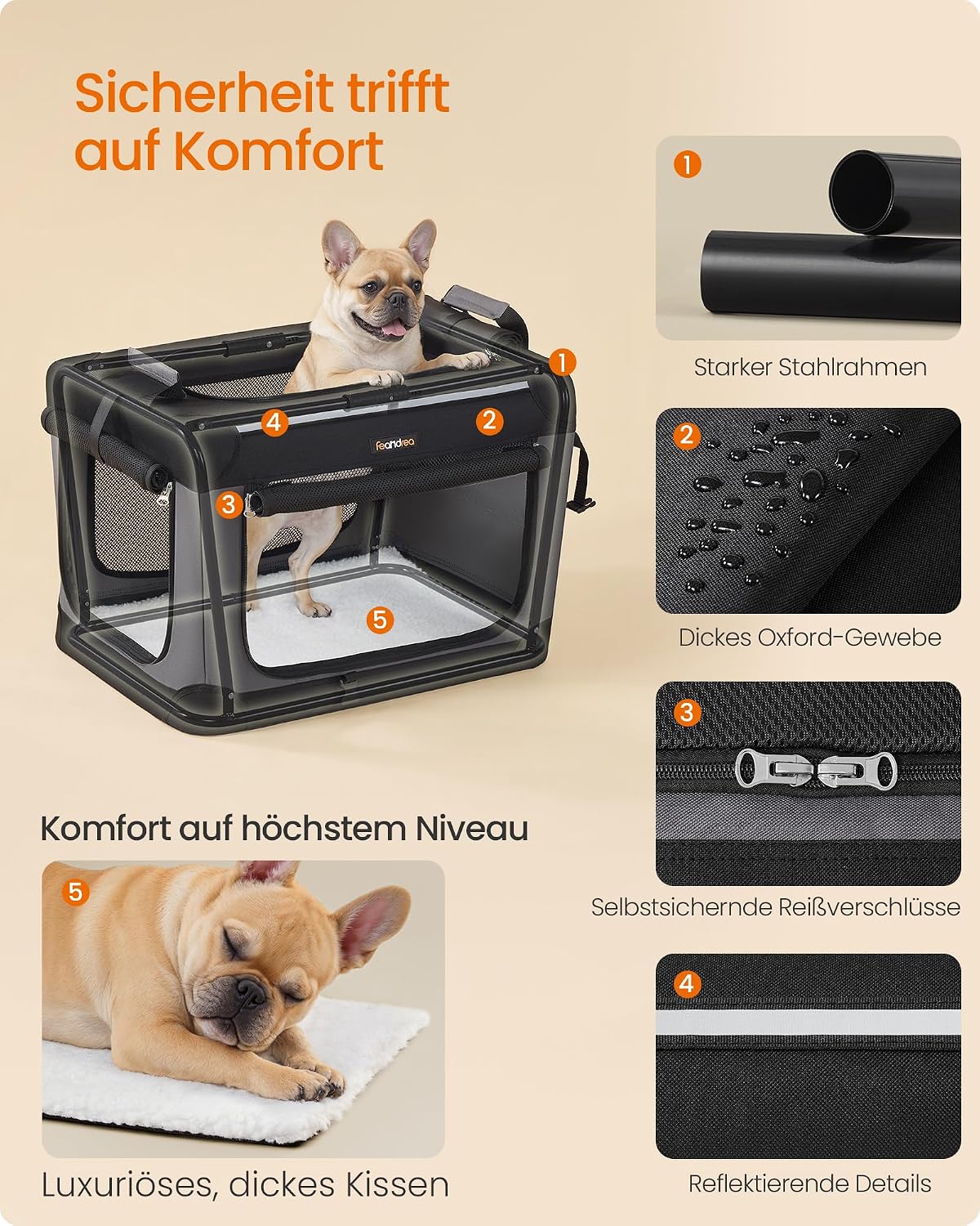 Hundebox faltbar Transportbox 60x42x42 cm Schwarz von Songmics