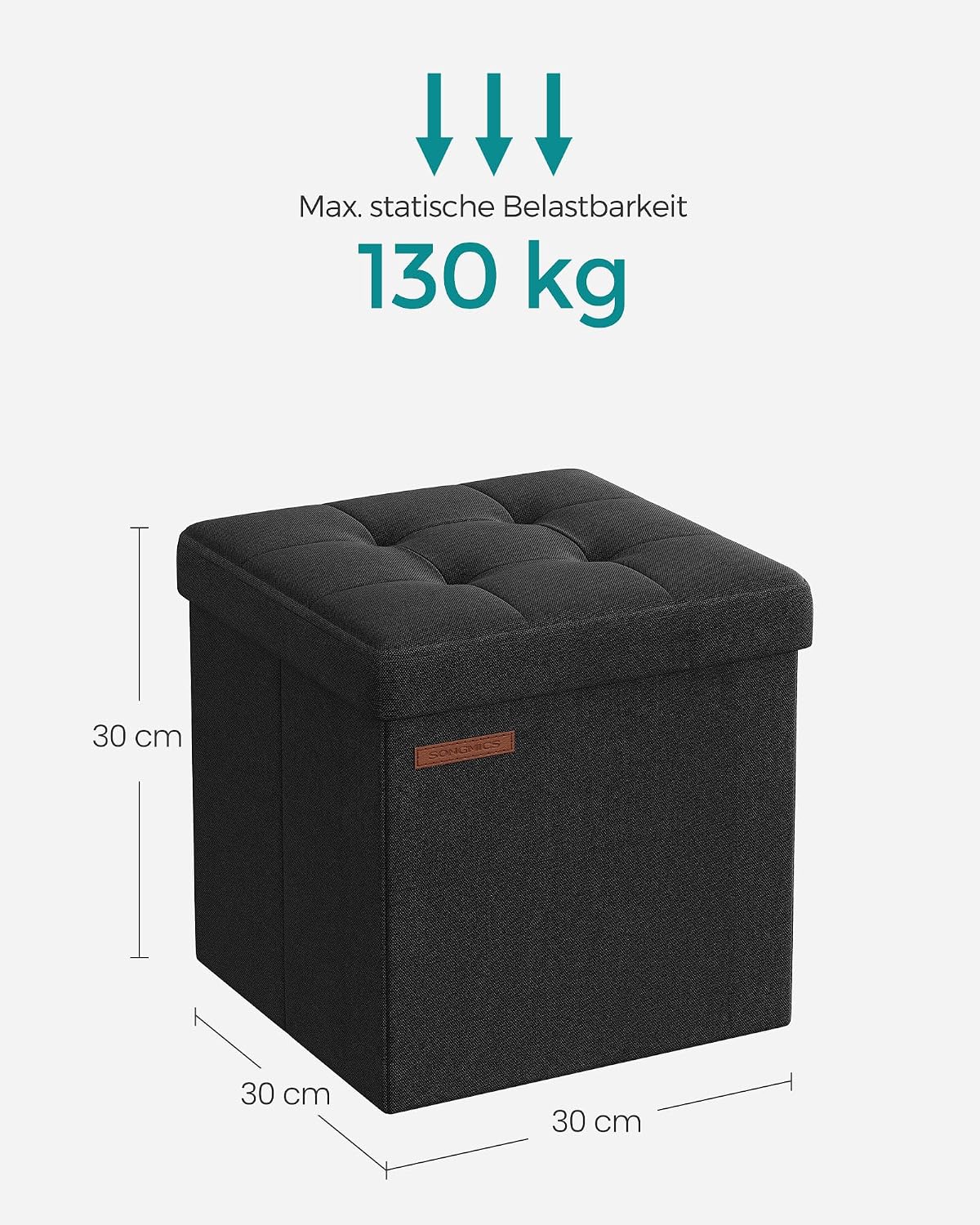 Sitzhocker mit Stauraum 30x30x30 cm Schwarz faltbar von Songmics
