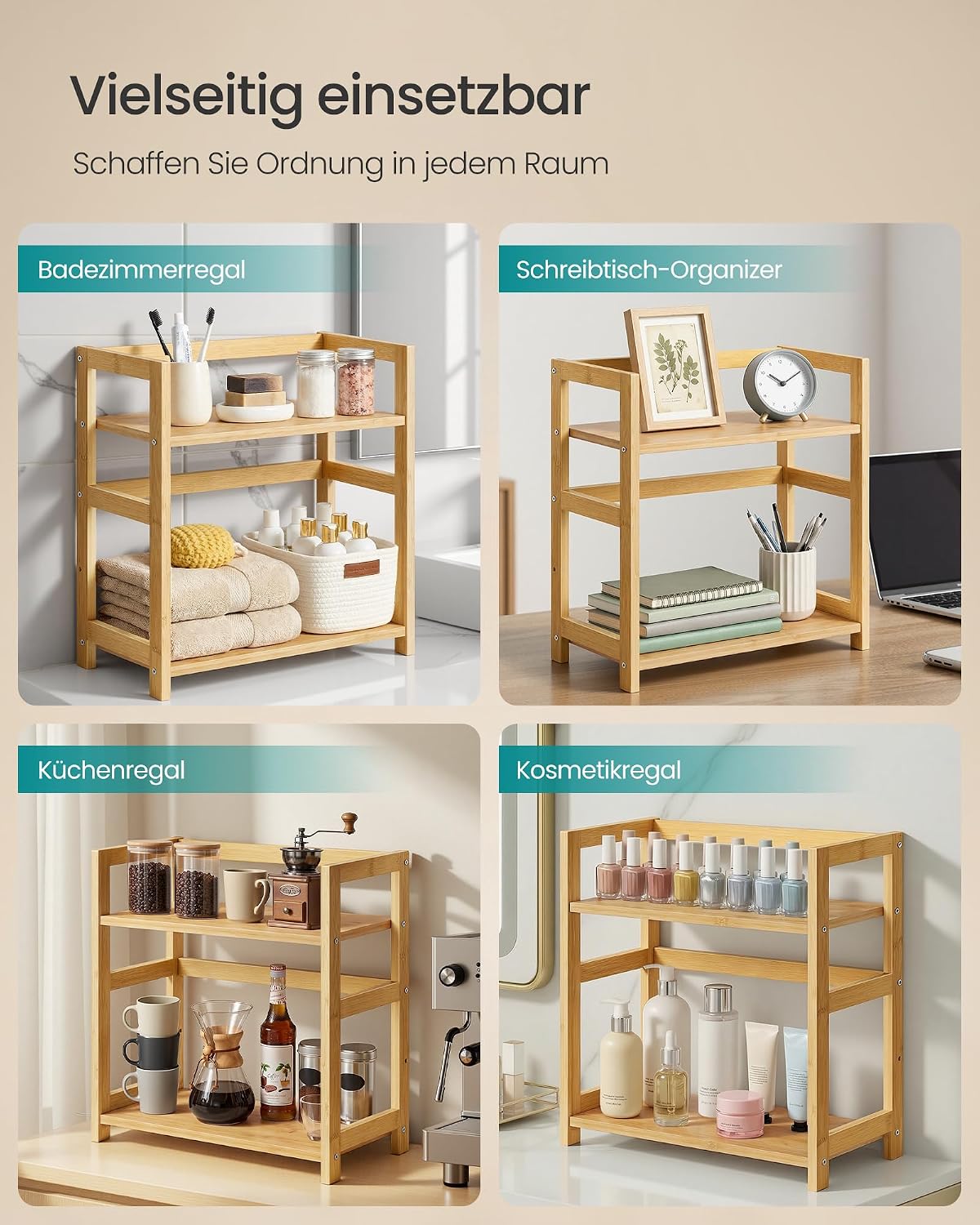 Gewürzregal 2 Etagen 41x41x18,6 cm Bambus Natur von Songmics