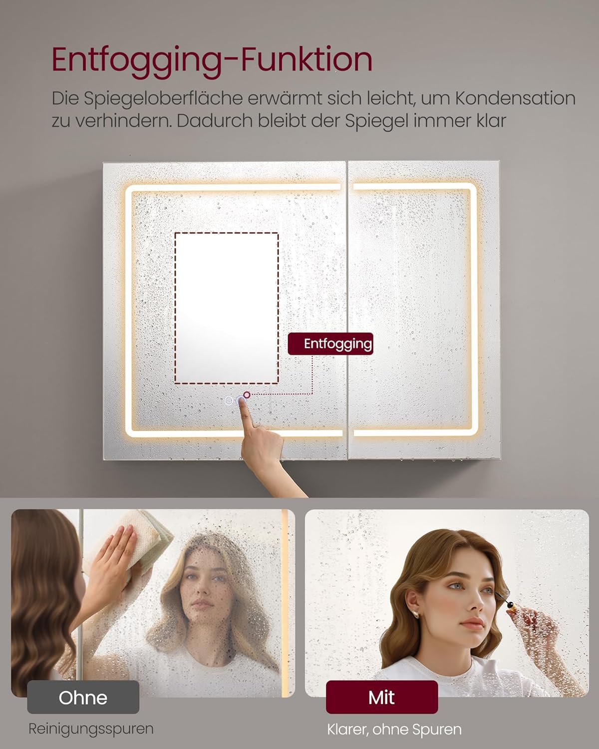 Spiegelschrank mit Beleuchtung und Steckdose 80 cm weiß von Songmics