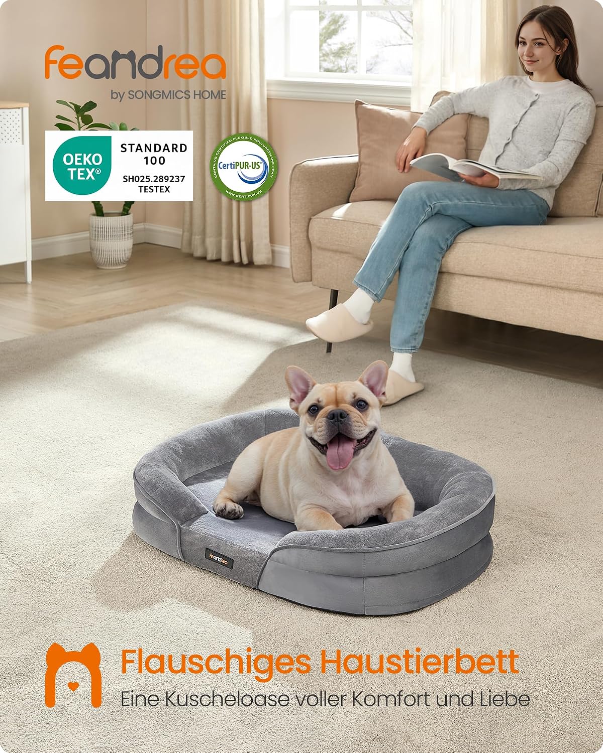 Hundebett 76x51x18 cm Taubengrau Orthopädisch von Songmics