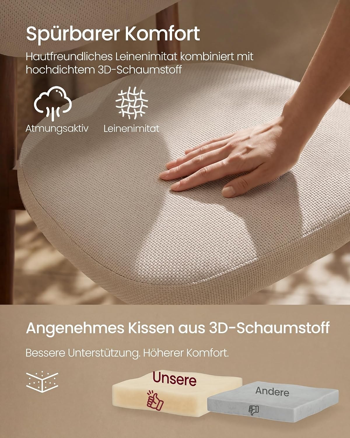 Esszimmerstühle 2er-Set Polsterstühle Cappuccino Beige von Songmics