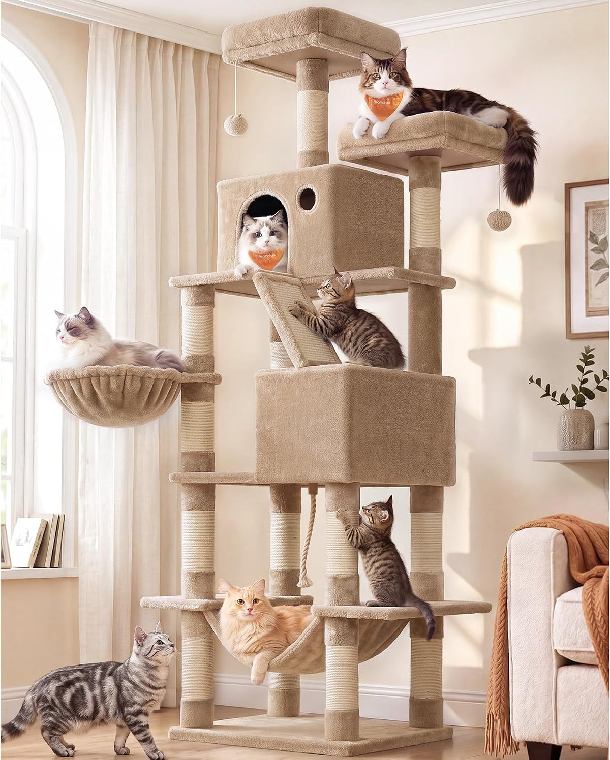 Kratzbaum XXL 203,5 cm Katzenbaum Kamelbraun von Songmics