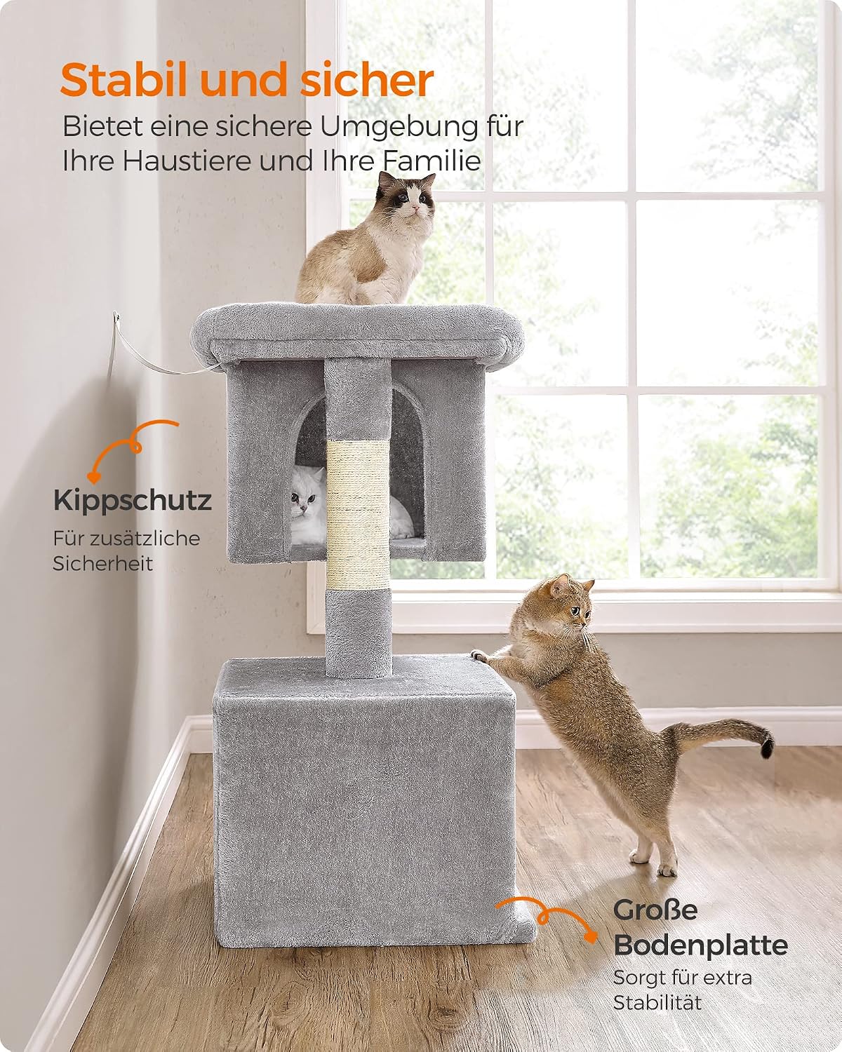 Kratzbaum 101 cm Katzenbaum mit Kippschutz Taubengrau von Songmics