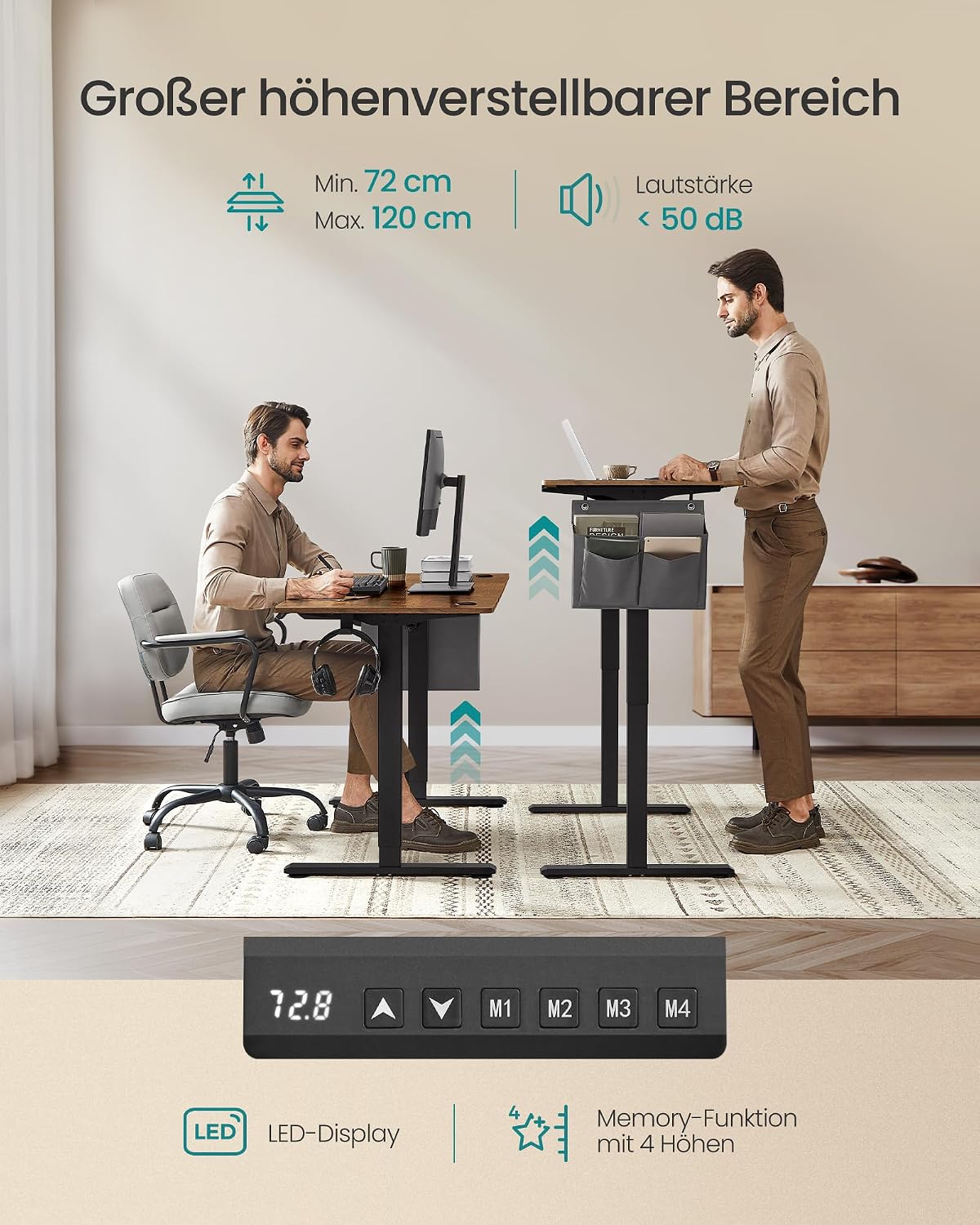 Schreibtisch elektrisch höhenverstellbar 120x60 cm Braun von guteszeug.ch