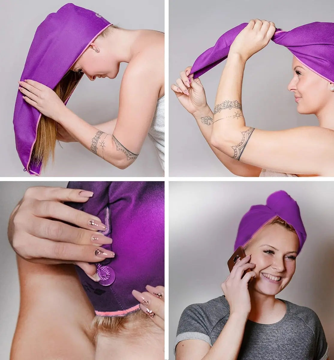 Haarturban Mikrofaser mit Knopf schnelltrocknend Dunkelgrau von guteszeug.ch