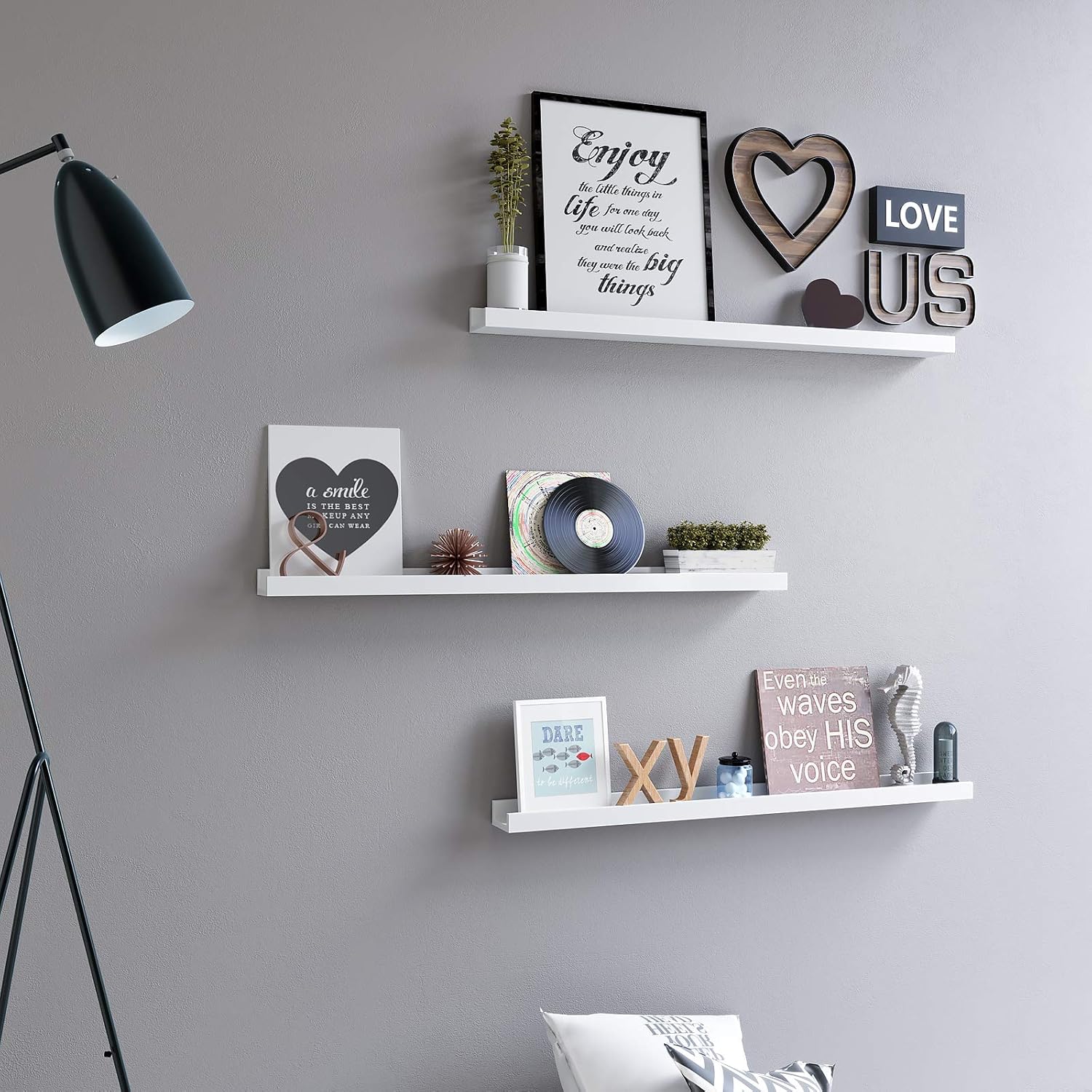 Wandregal Schweberegal 110 cm weiß für Wohnzimmer Küche von Songmics