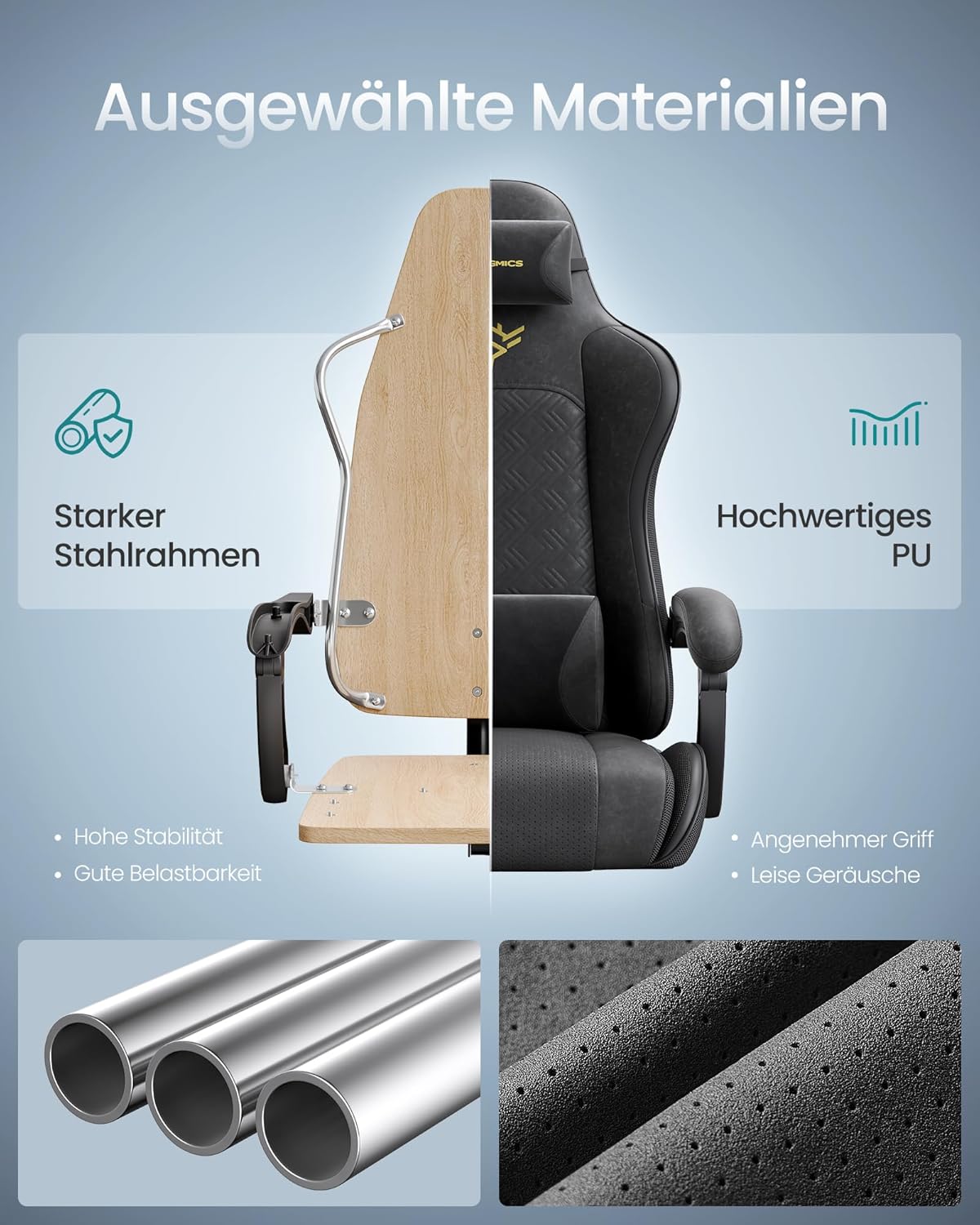Gaming Stuhl ergonomisch mit Fußstütze und Federkissen von Songmics