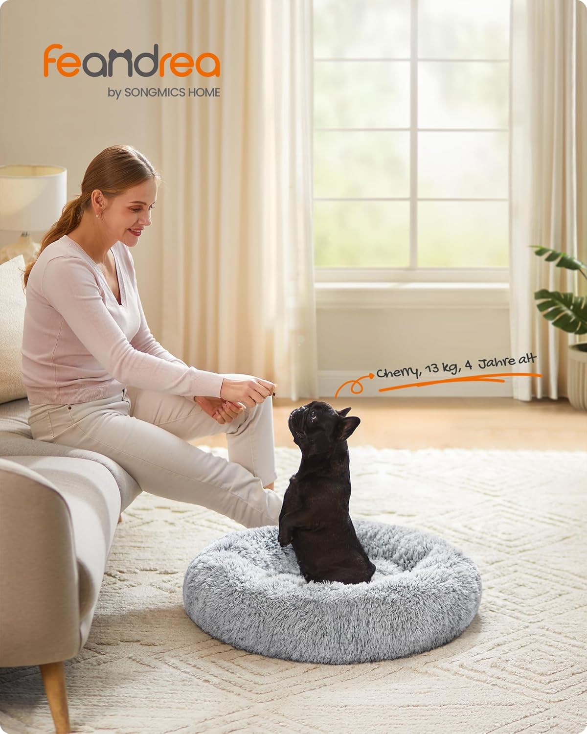 Hundebett Donut flauschig waschbar 70 cm Ombré Grau von Songmics