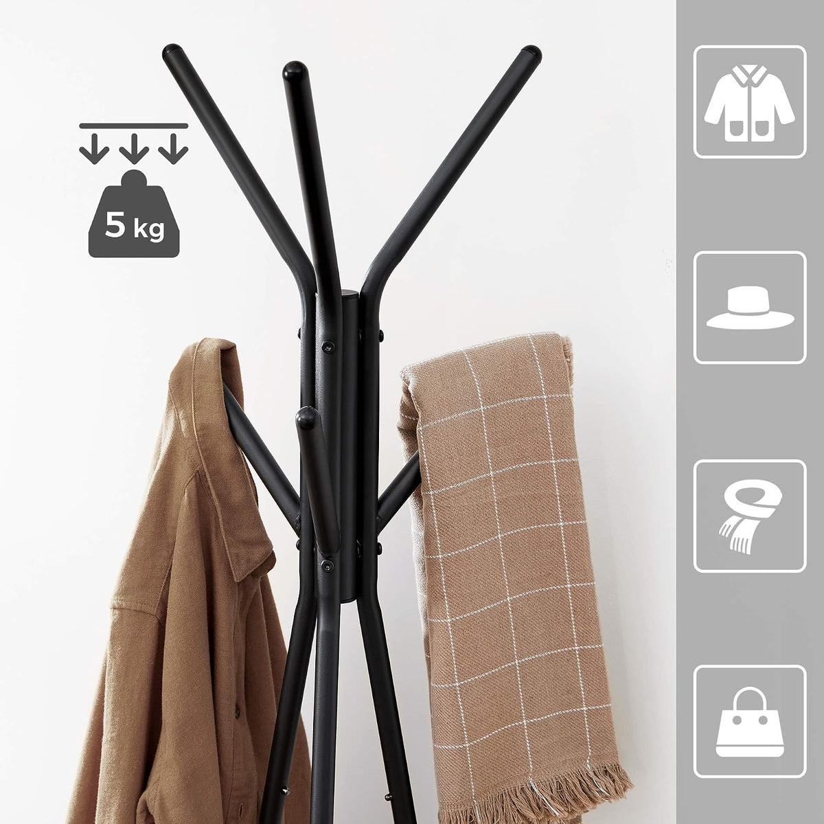 Garderobenständer 6 Haken 2 Ablagen 180 cm Schwarz Greige von Songmics