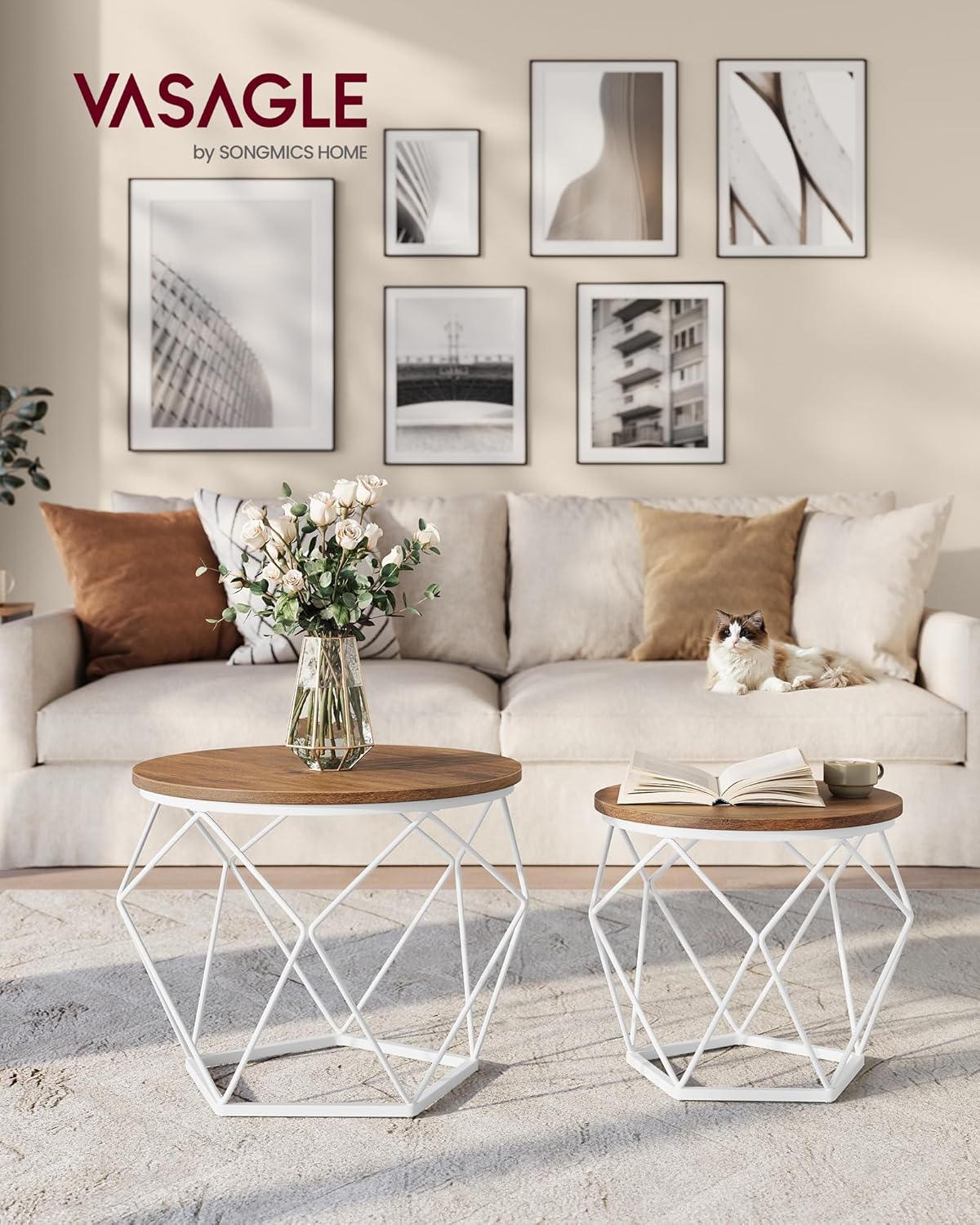 Couchtisch rund 2er Set abnehmbar modern Wohnzimmer von Songmics