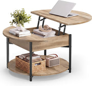 Couchtisch 80 cm rund Hebeplatte Ablage Kamelbraun von Songmics