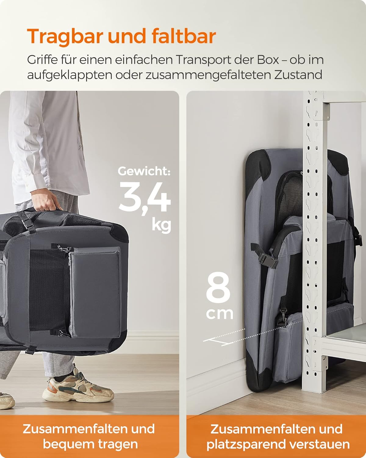 Faltbare Hundebox L 70x52cm Transportbox atmungsaktiv grau von Songmics
