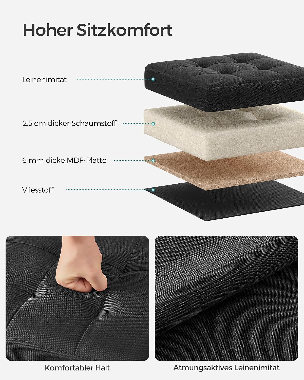 Sitzhocker mit Stauraum 30x30x30 cm Schwarz faltbar von Songmics