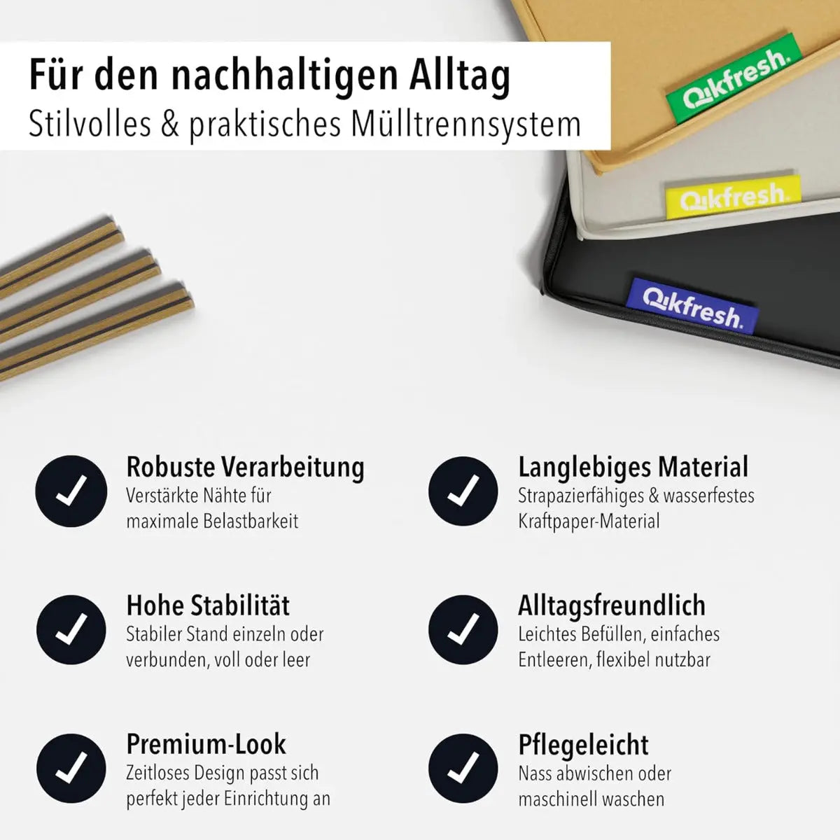 Mülltrennsystem 3er Set (ohne Beschriftung) von Qikfresh