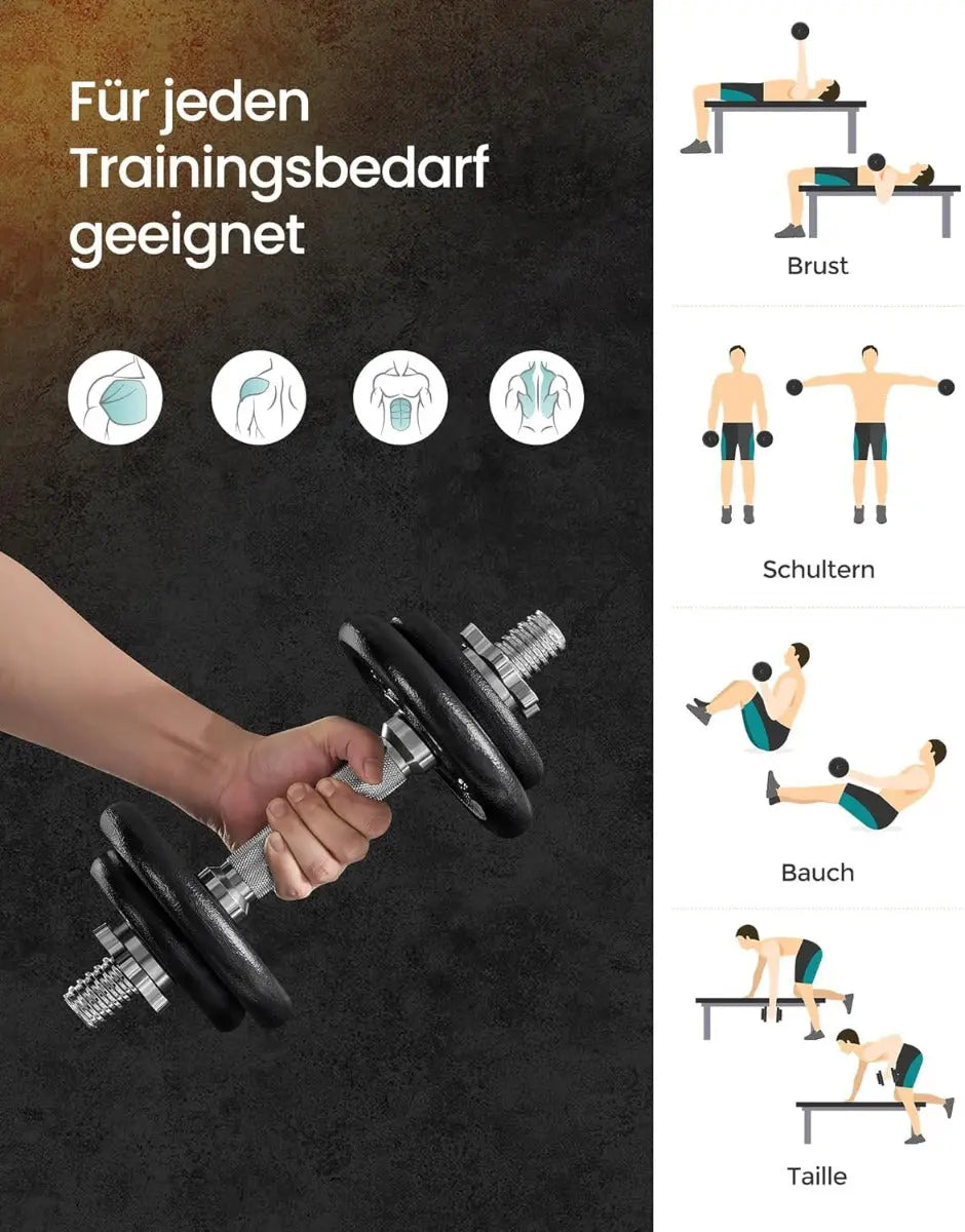 Hantelset 20kg verstellbar Schwarz Gusseisen von Songmics