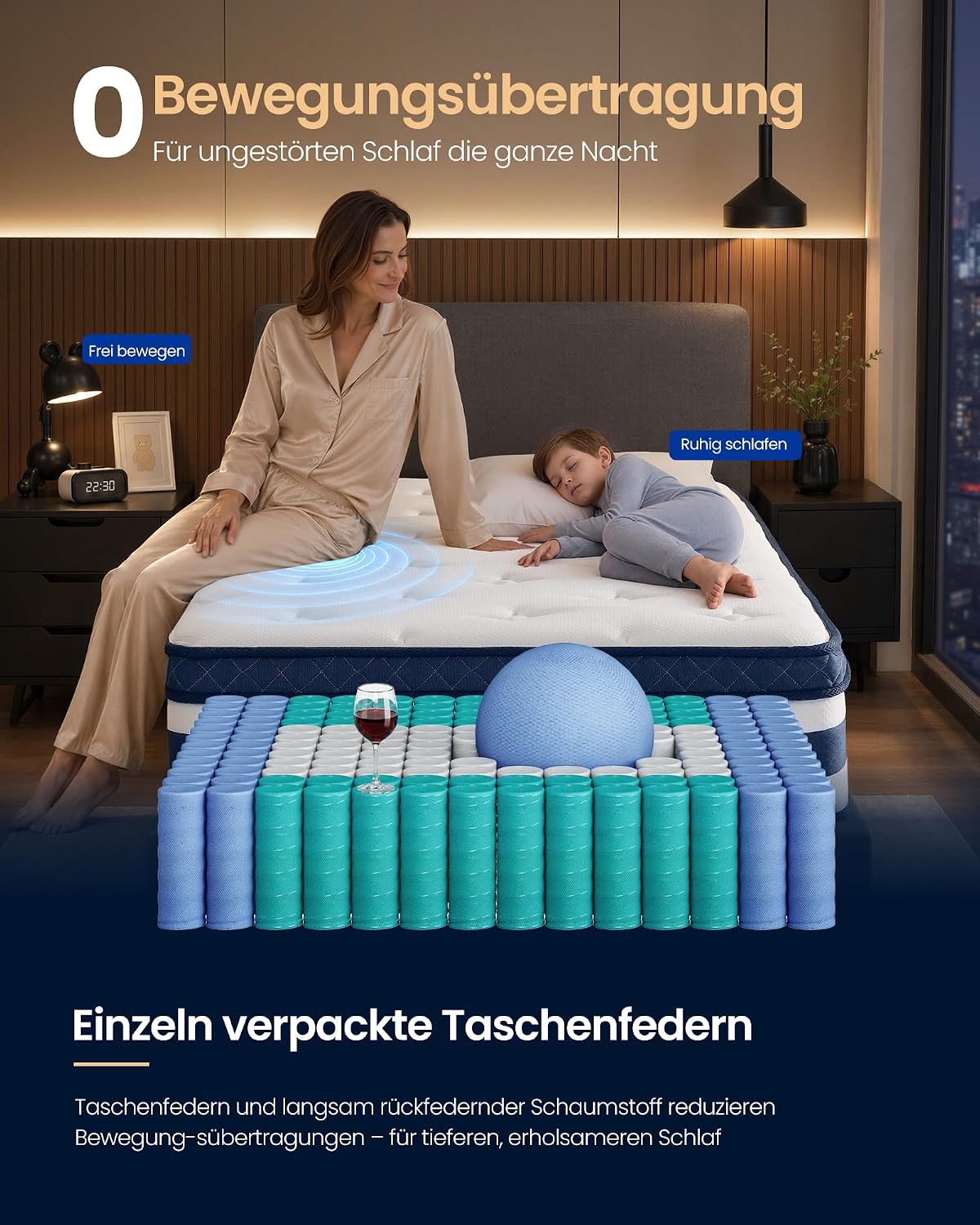 Hybridmatratze 200x90x25 cm 7-Zonen Taschenfederkern von Songmics