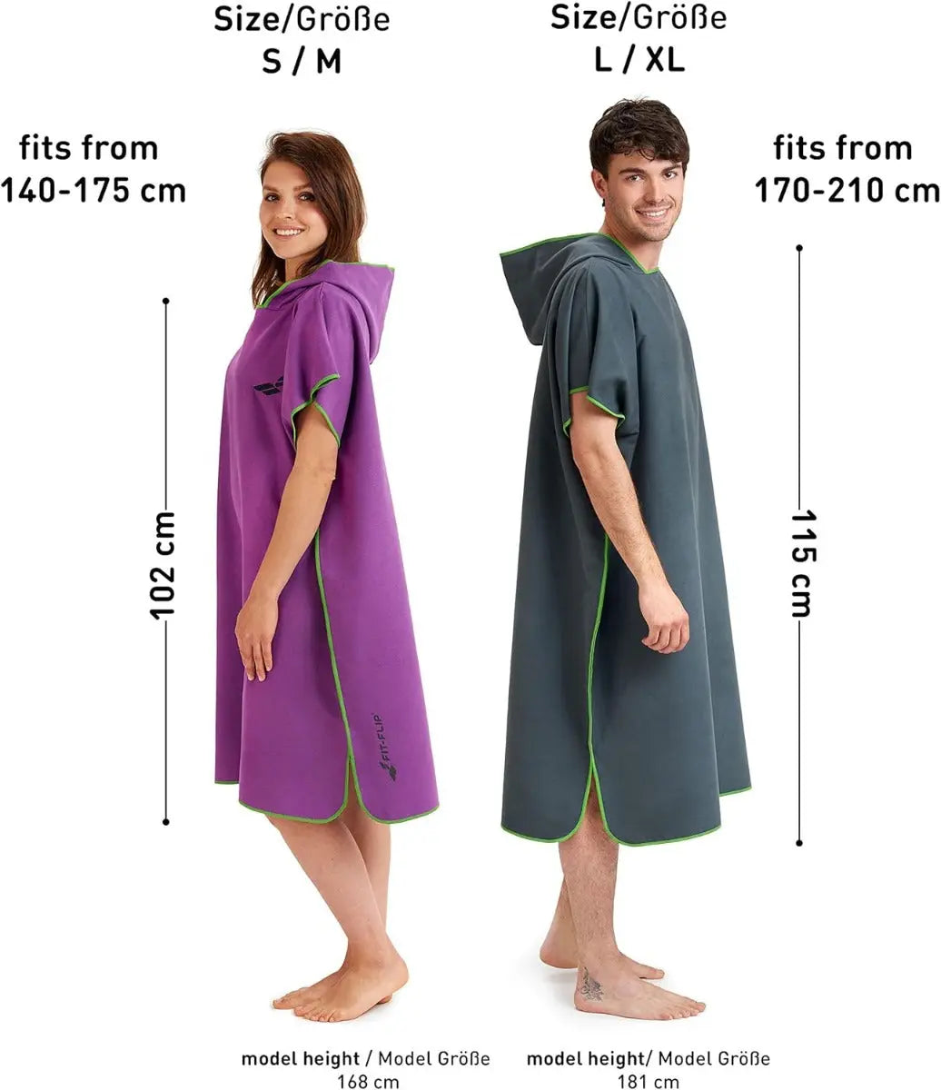 Badeponcho Mikrofaser Unisex schnelltrocknend mit Kapuze L Dunkelgrau-Grün von guteszeug.ch