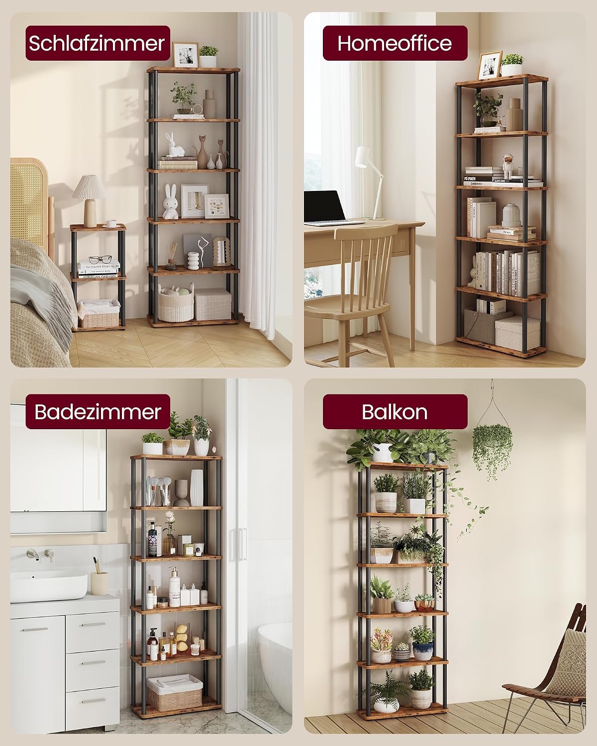 Bücherregal 6 Ebenen 60x24x173 cm Braun Schwarz von Songmics