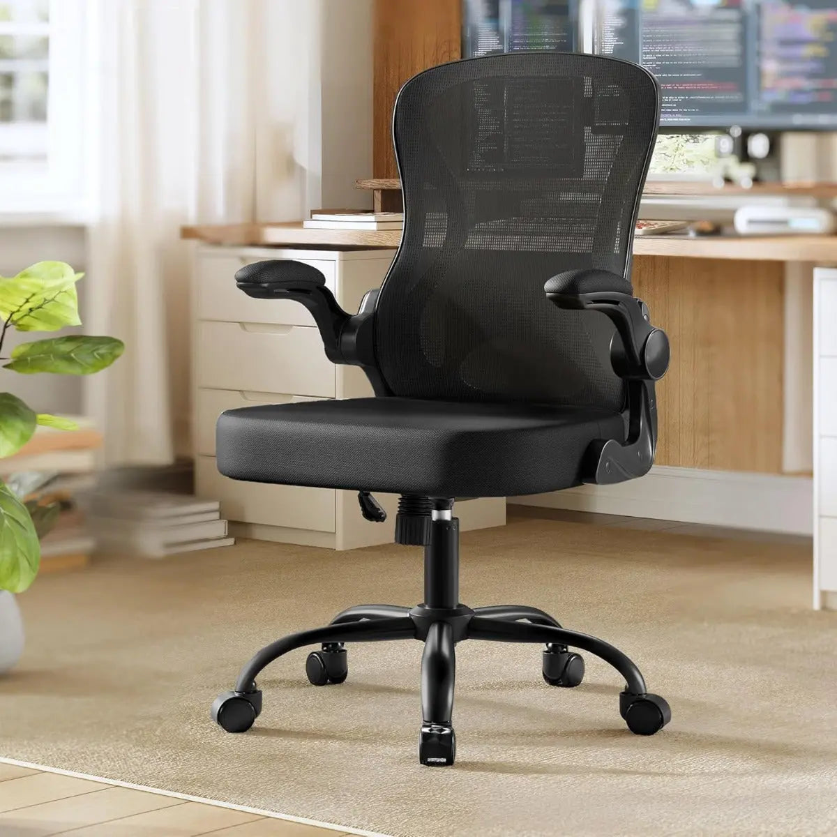 Bürostuhl ergonomisch Lordosenstütze schwarz Mesh von Songmics