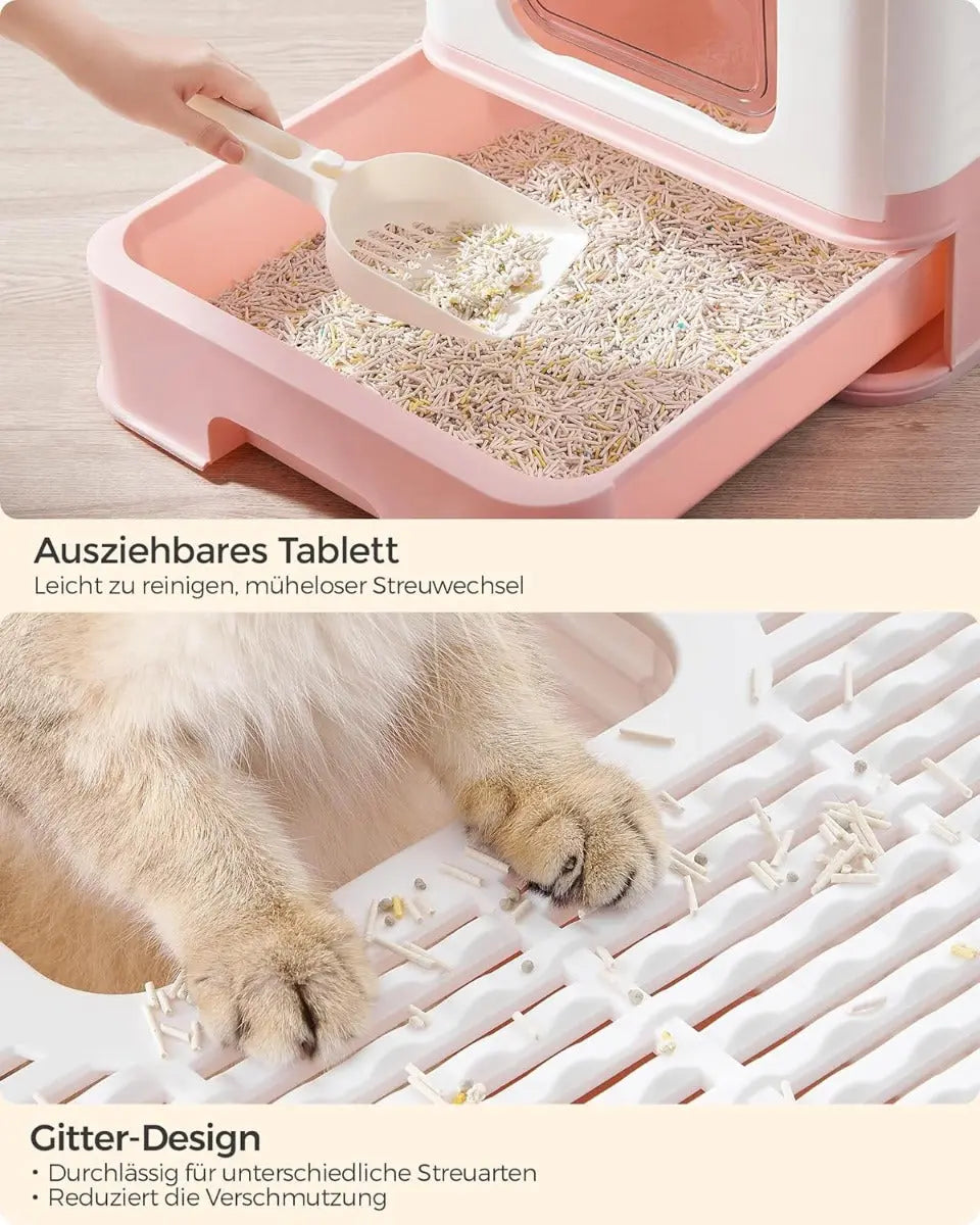 Katzenklo mit Deckel ausziehbar rosa von Songmics