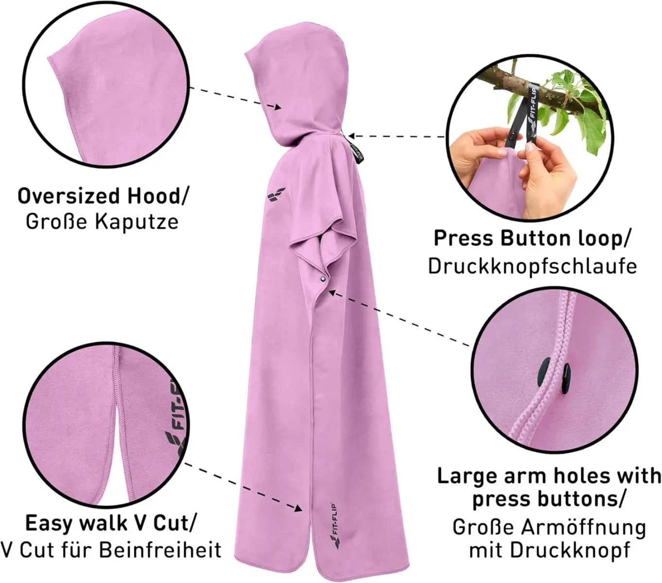 Badeponcho Mikrofaser Unisex schnelltrocknend mit Kapuze L Flieder von guteszeug.ch